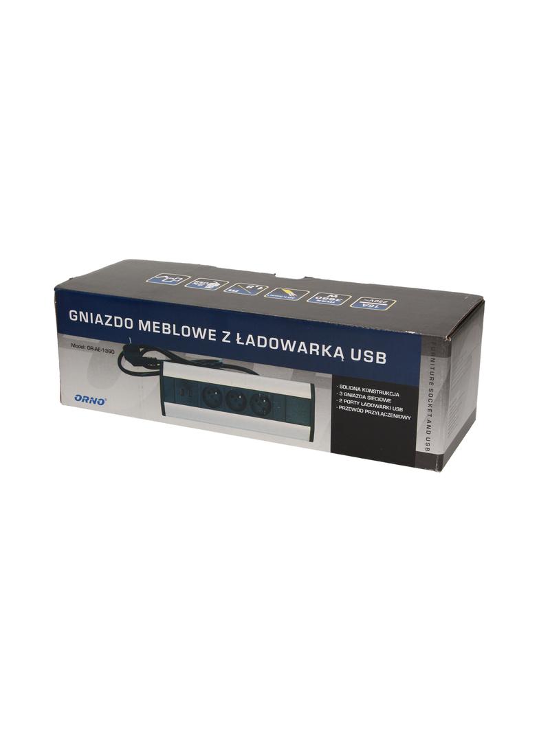 Gniazdo meblowe z ładowarką USB i przewodem 1,8m, 3x2P+Z, 2xUSB (typ A, 2,1A) OR-AE-1360 ORNO