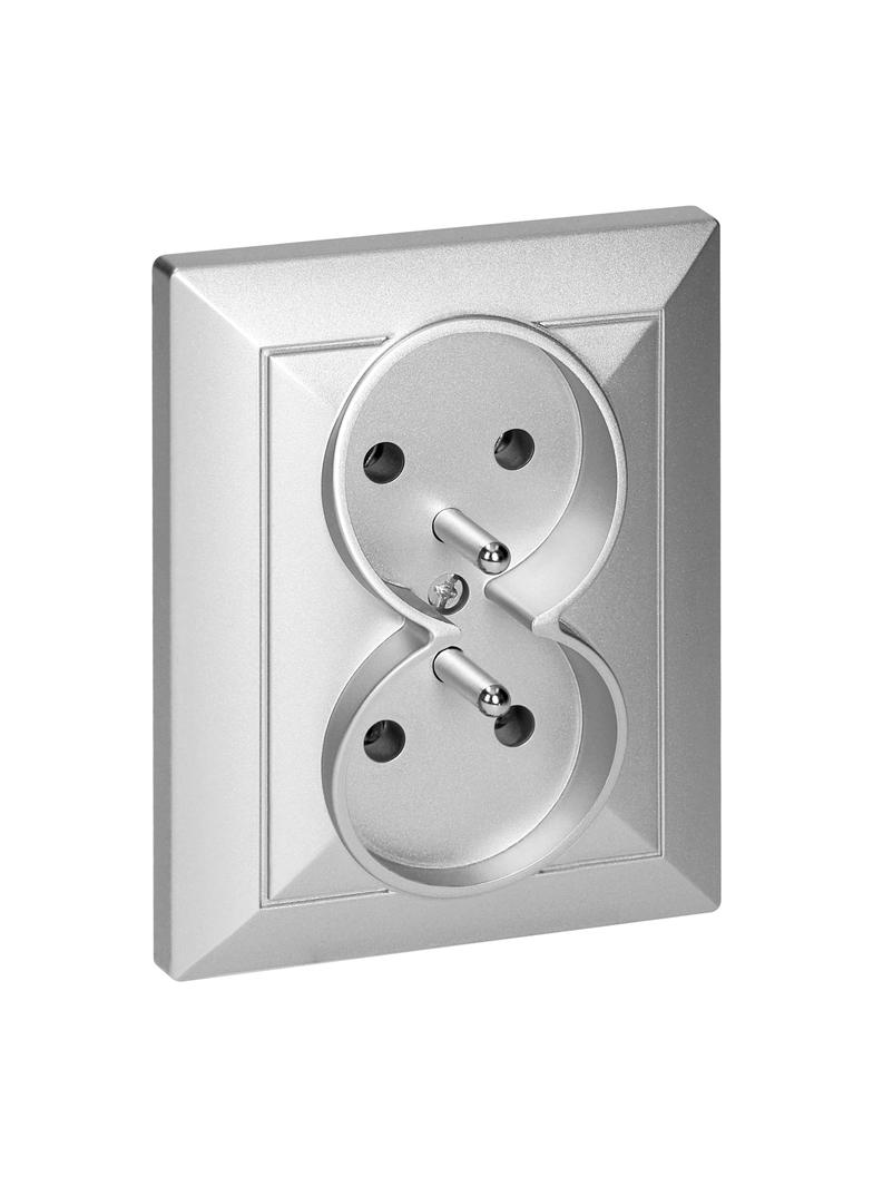 Gniazdo podwójne podtynkowe 2x2P+Z Pearl, 16A, 250V, PT-6 P, srebrny