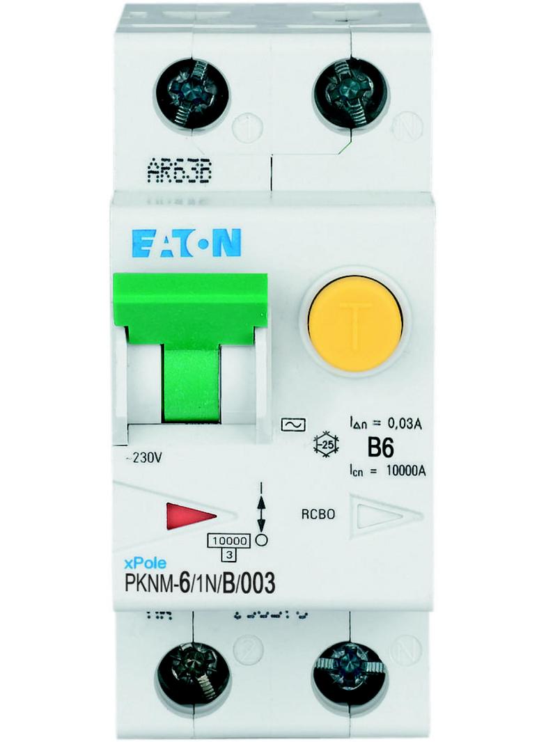 Wyłącznik różnicowo-nadprądowy 2P 6A B 0,03A typ AC PKNM 6/1N/B/003 236007 EATON