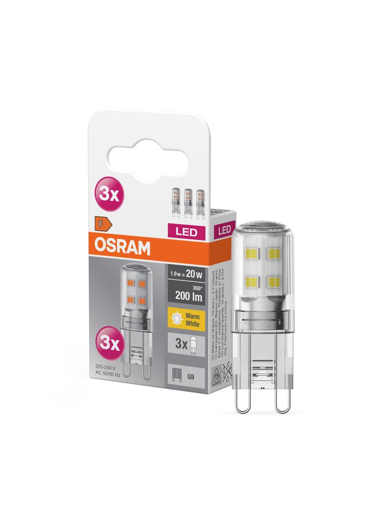 Żarówka LED x3 Kapsułka G9 1.9W = 20W 200lm 2700K Ciepła 300° BASE Osram