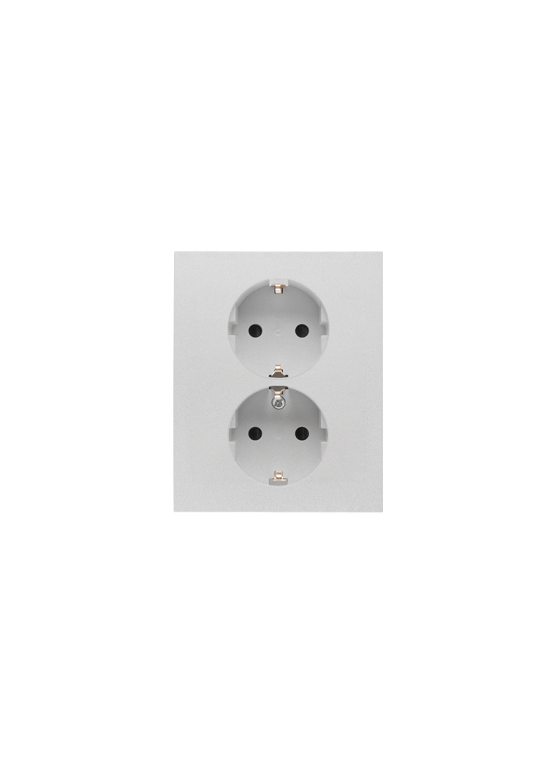 Simon 55 Gniazdo Schuko z przesłonami podwójne zaciski śrubowe Aluminium mat TGSZ2PZFAR/143 KONTAKT