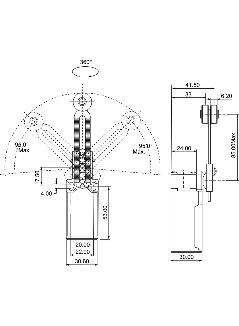 ŁĄCZNIK KRAŃCOWY (TWORZYWO) DŹWIGNIA Z ROLKĄ