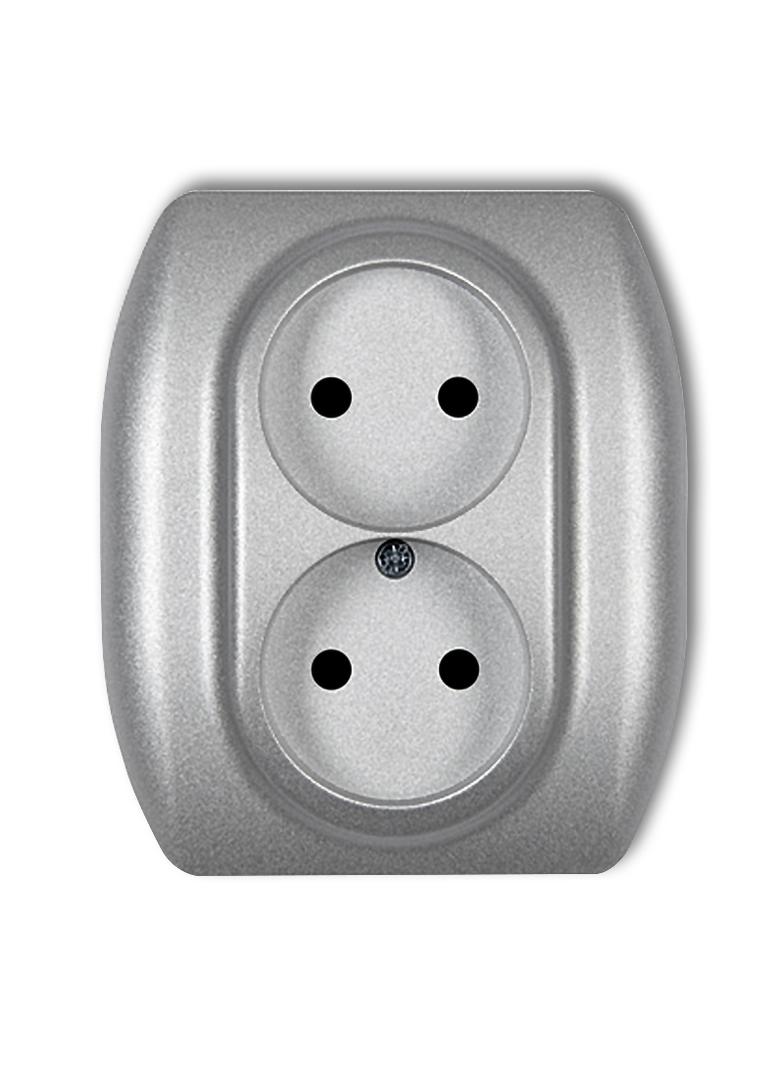 TREND Gniazdo podwójne bez uziemienia 2x2P (przesłony torów prądowych) srebrny metalik