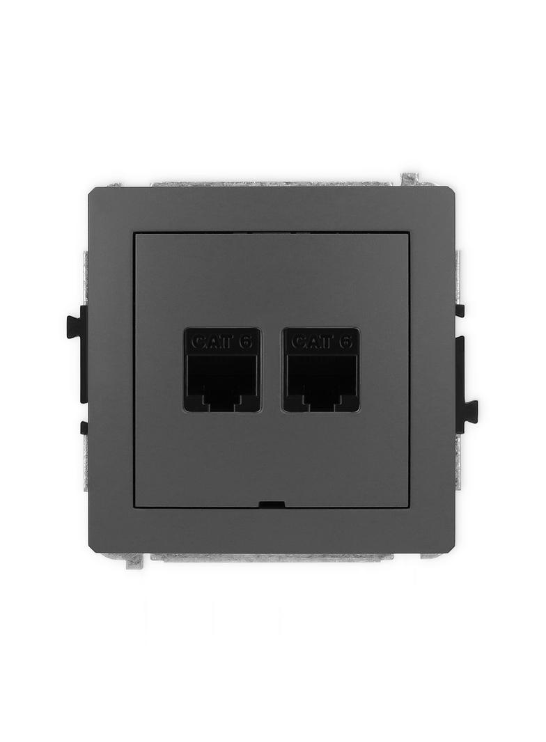 DECO Mechanizm gniazda komputerowego podwójnego 2xRJ45, kat. 6, 8-stykowy, bez pola opisowego grafit