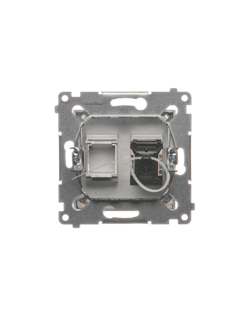 Simon 54 Gniazdo komputerowe pojedyncze RJ45 kategoria 6 z przesłoną przeciwkurzową srebrny mat