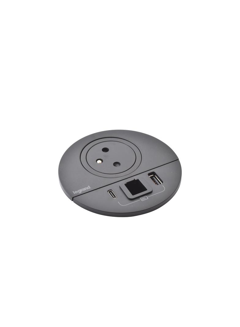 INCARA: DISQ 80 - 2P+Z / USB A+C / WYJŚCIE KABLOWE - 2,0 M-CZARNY, Legrand