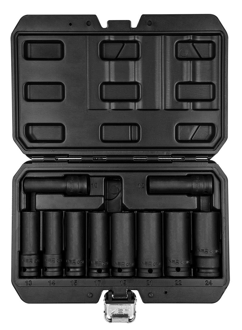 Nasadki udarowe 1/2", 10-24 mm, zestaw 10 szt., CrMo