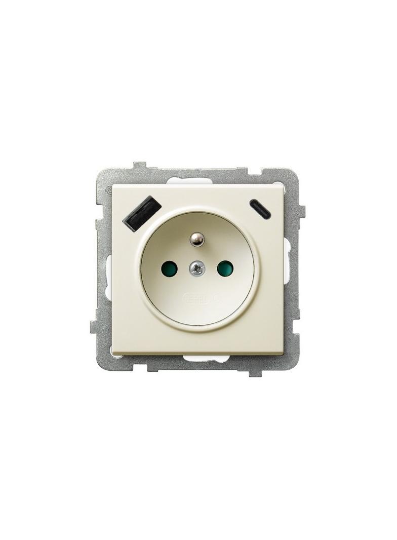 Gniazdo pojedyncze z uziemieniem z ładowarką A+C SONATA ECRU