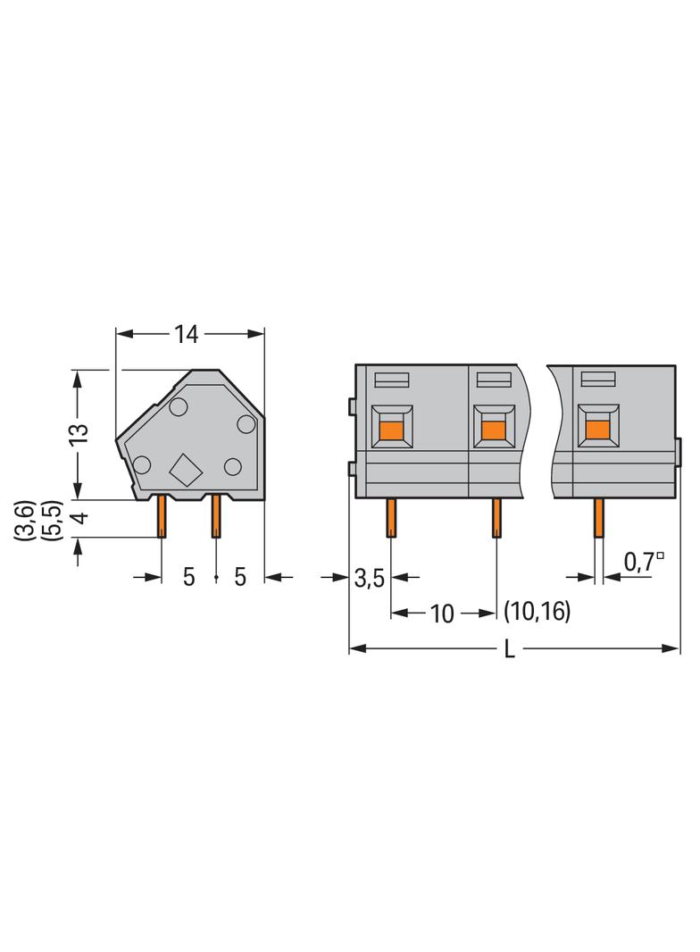 Złączka do płytek drukowanych 2,5mm2 RM 10/10,16mm 3-bieg szara /35szt./ 236-603 WAGO
