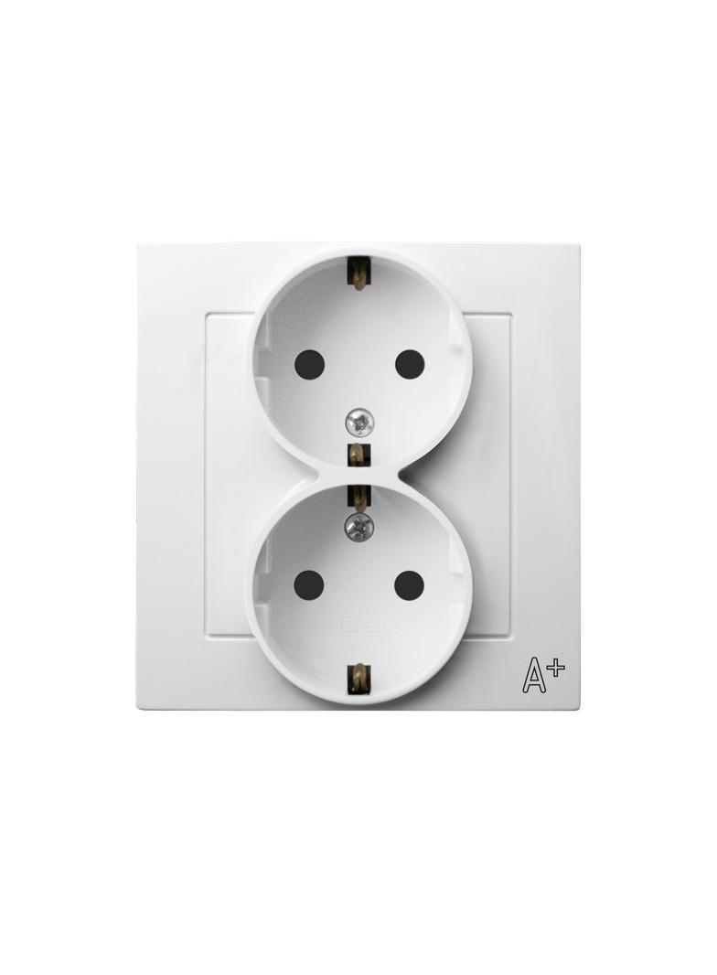 AS ANTYBAKTERYJNY Gniazdo podwójne z uziemieniem schuko kompletne z ramką, produkt zawiera szkło fos