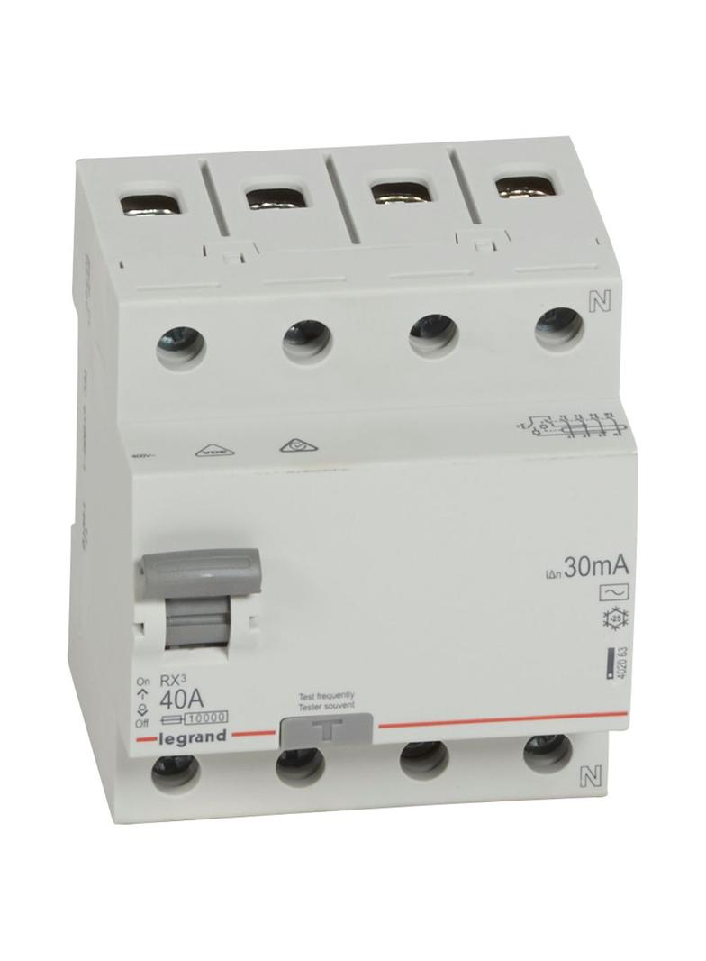WYŁĄCZNIK RÓŻNICOWOPRĄDOWY RX3 4P 40A 30MA TYP AC, Legrand
