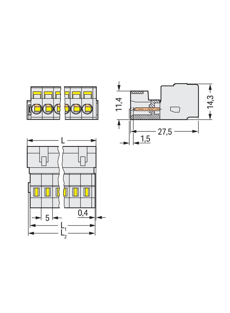 gniazdo pinowe raster 5 mm 4-torowe