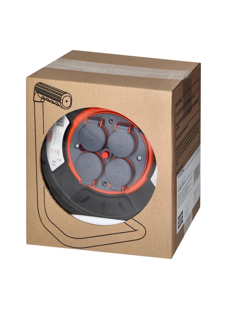 Bryzgoszczelny zwijak bębnowy IP44 4x2P+Z 16A 230V, H05RR-F 3x1,5mm2, 25m