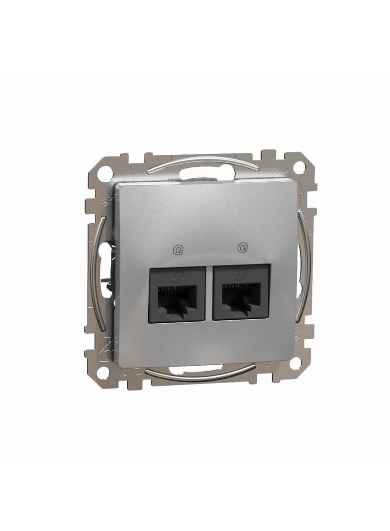 Sedna Design & Elements, gniazdo komputerowe 2xRJ45 kat.5e UTP, srebrne aluminium