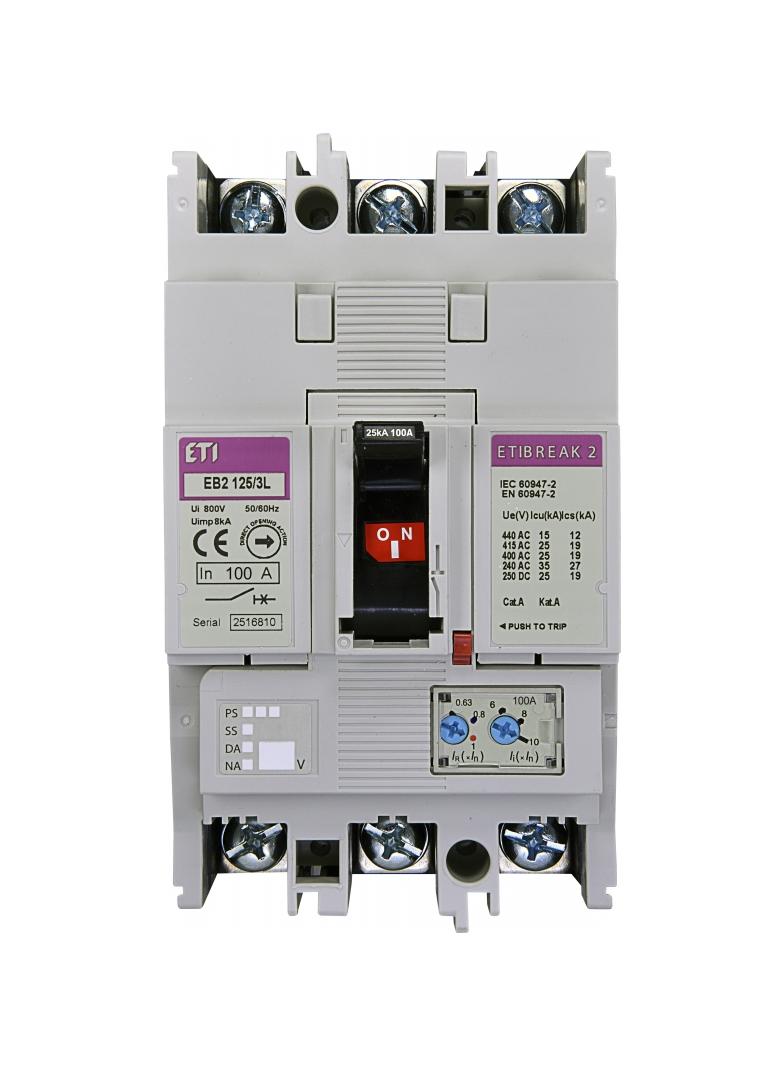 Wyłącznik mocy 3P 25kA wyzw. TM EB2 125/3L 100A 3P 004671025 ETI