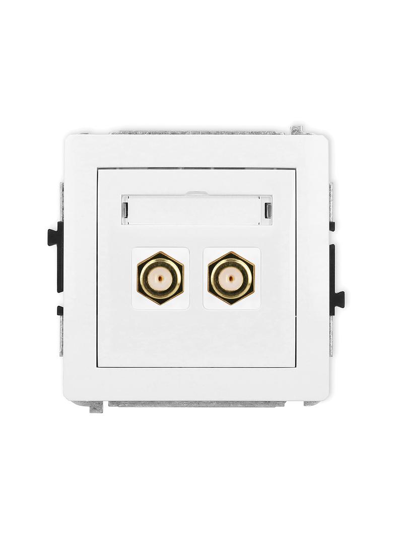 DECO Mechanizm gniazda antenowego podwójnego typu F (SAT) pozłacany biały