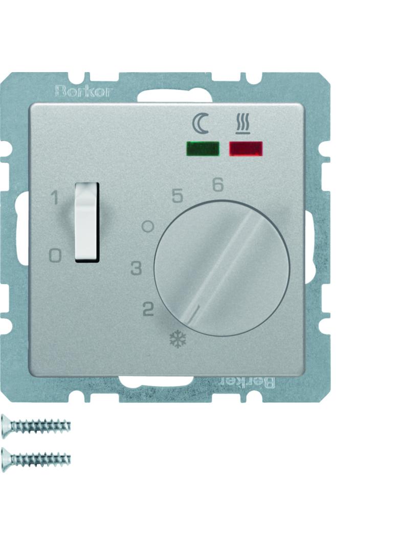 BERKER Q.x Regulator temperatury podłogi z stykiem zwiernym elementem centralnym LED aluminium aksamit lakierowana 20346084 HAGER