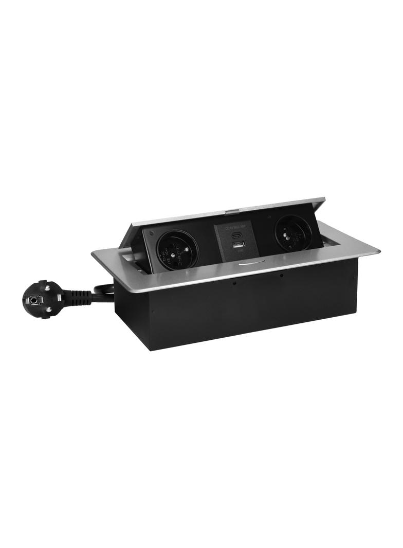 Gniazda meblowe wpuszczane w blat z płaskim frezowanym rantem, ładowarką USB i przewodem 1,5m, 2x2P+ OR-GM-9035/G ORNO