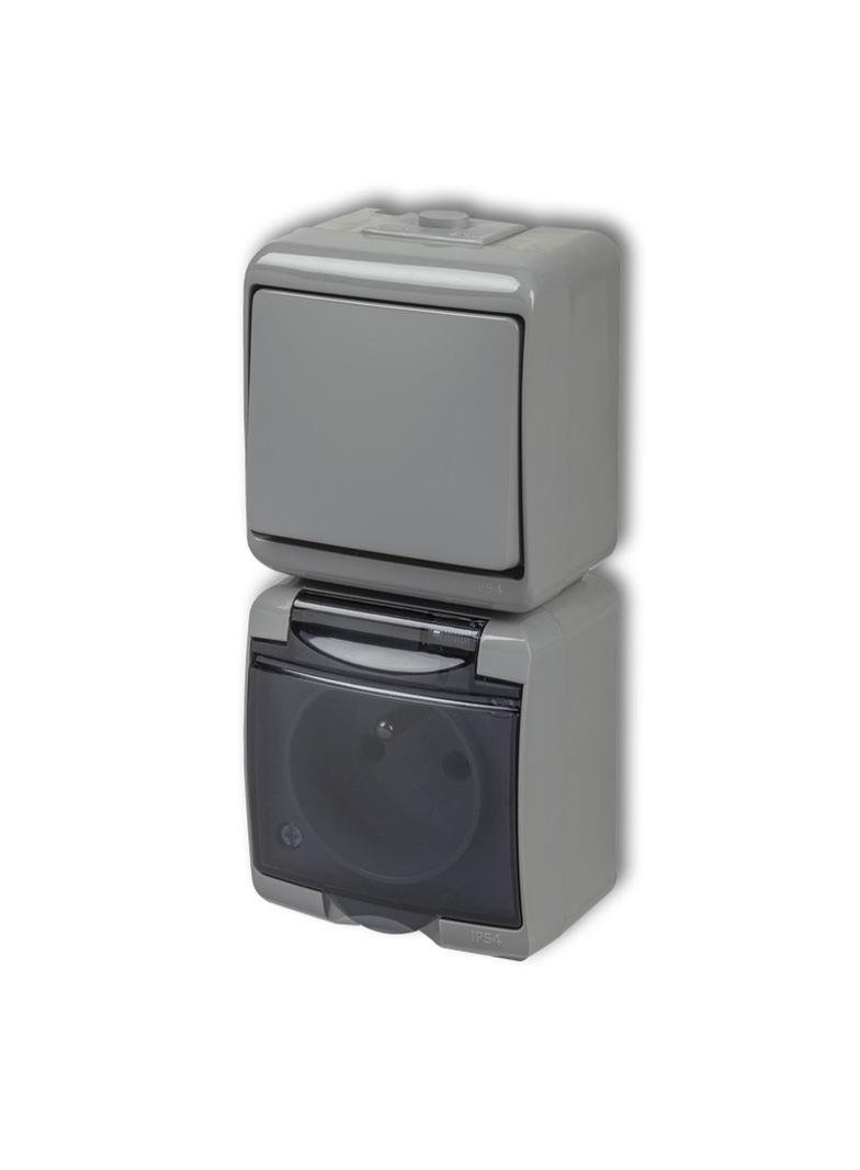 JUNIOR Łącznik jednobiegunowy z gniazdem pojedynczym z uziemieniem 2P+Z (klapka dymna; przesłony tor