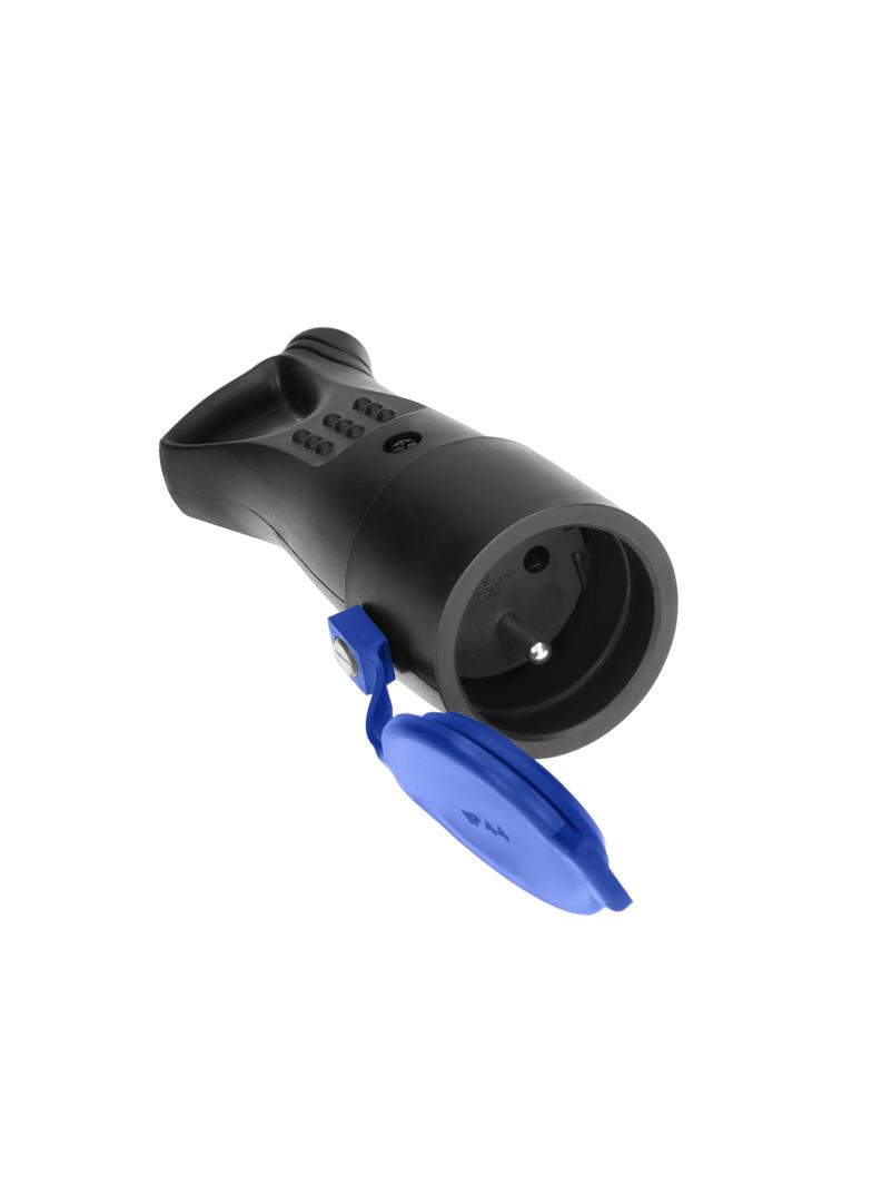 Bryzgoszczelne gniazdo gumowe 2P+Z, proste, IP44, czarne, 16A, 230V OR-AE-1370 ORNO