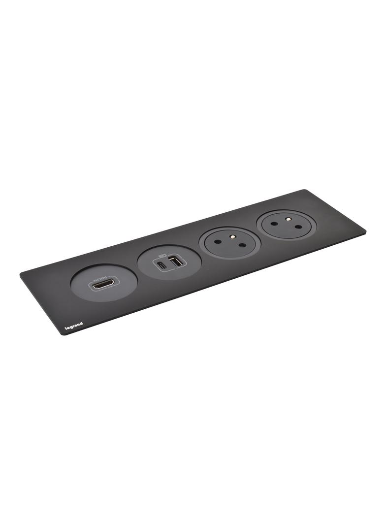 INCARA: DISQ'IN - 2X2P+Z / USB A+C / HDMI - 2,0 M-CZARNY, Legrand
