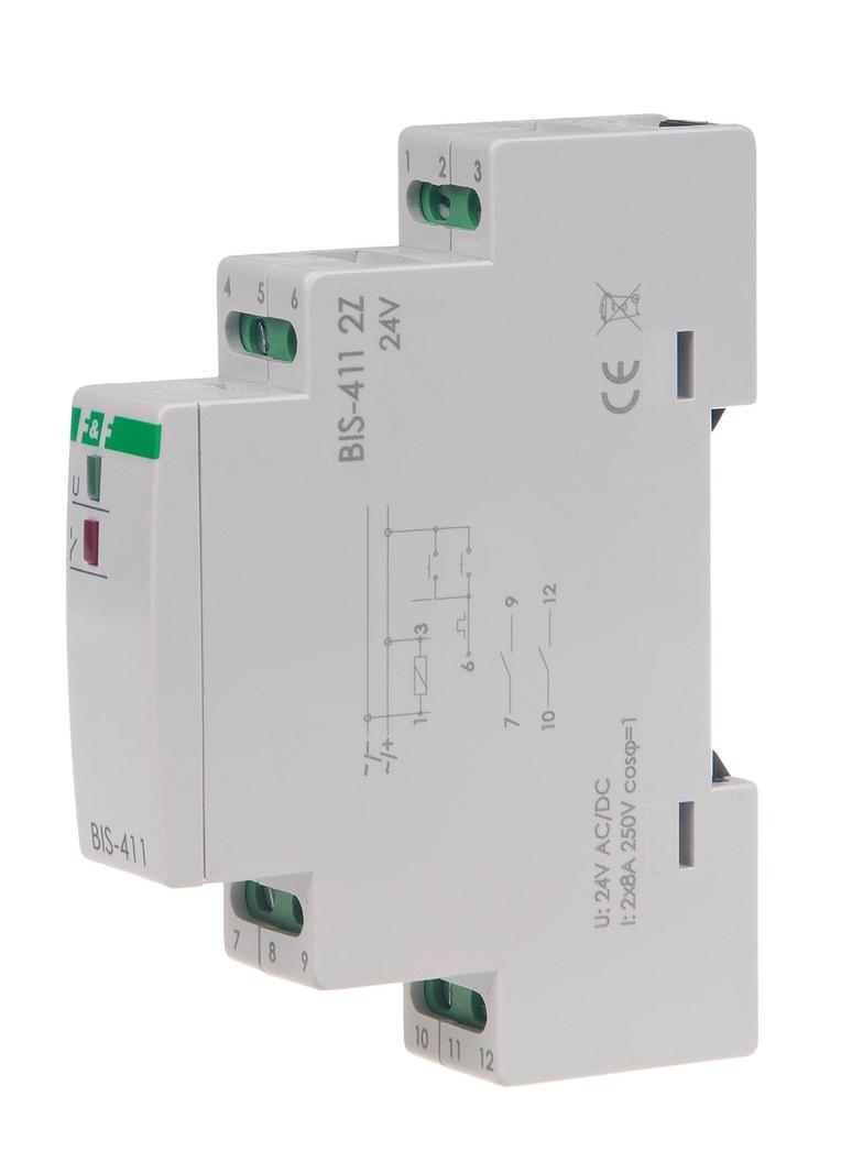 Przekaźnik bistabilny 9-30 V AC/DC 2Z BIS-411 2Z 24V montaż na szynie DIN BIS-411-2Z-24V F&F