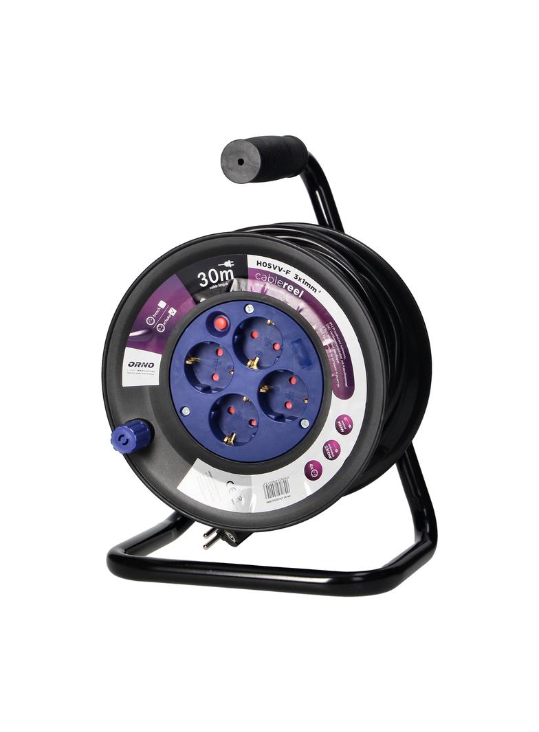 Przedłużacz bębnowy 4 gniazda (Schuko) kabel PVC H05VV-F 3x1.0mm2 długość - 30m Termik Prz OR-AE-131