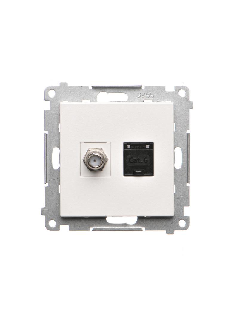 Simon 55 Gniazdo antenowe typu /F/+RJ45 kat.6 Biały mat