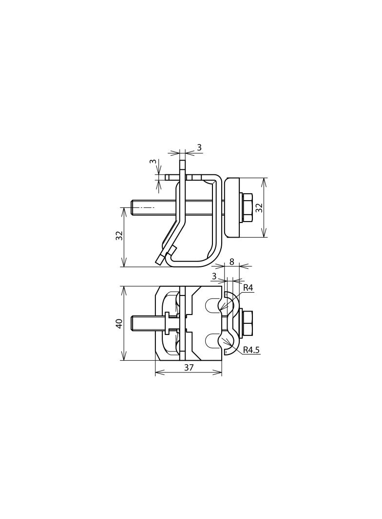 Zacisk do rynny, do zawiniętych brzegów 16-22 mm, Al-stal nierdzewna NIRO