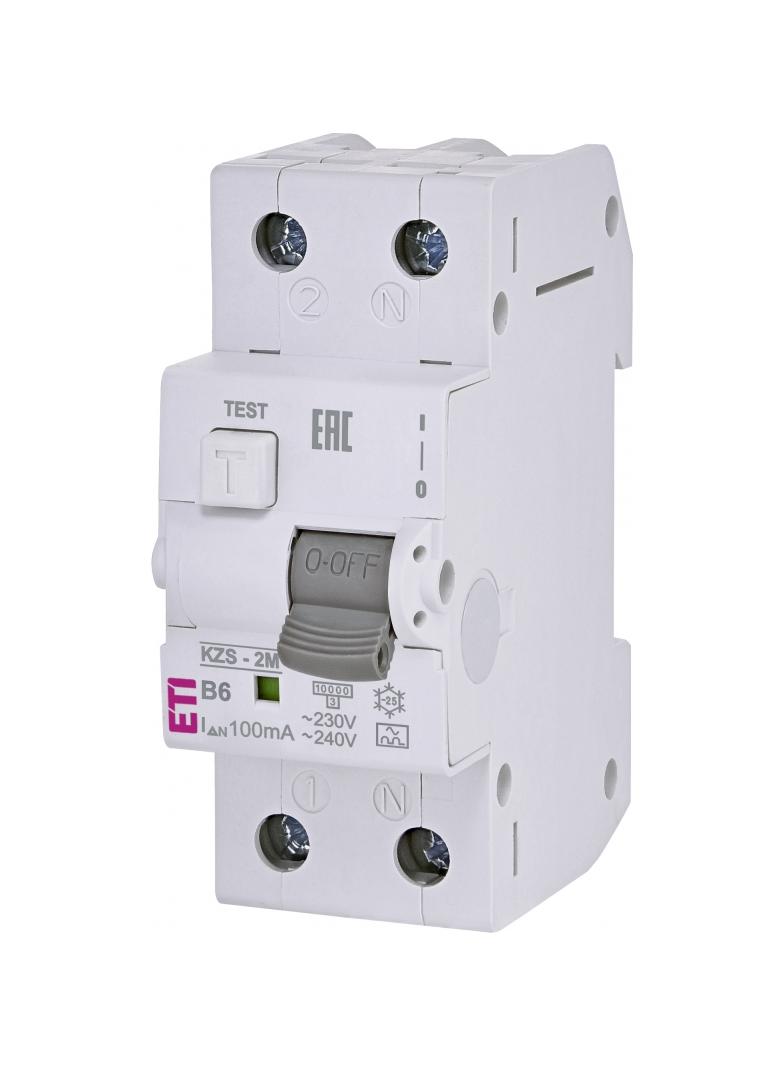 Wyłącznik różnicowonadprądowy KZS-2M 1P+N B6A 100mA typ A 002173701 ETI