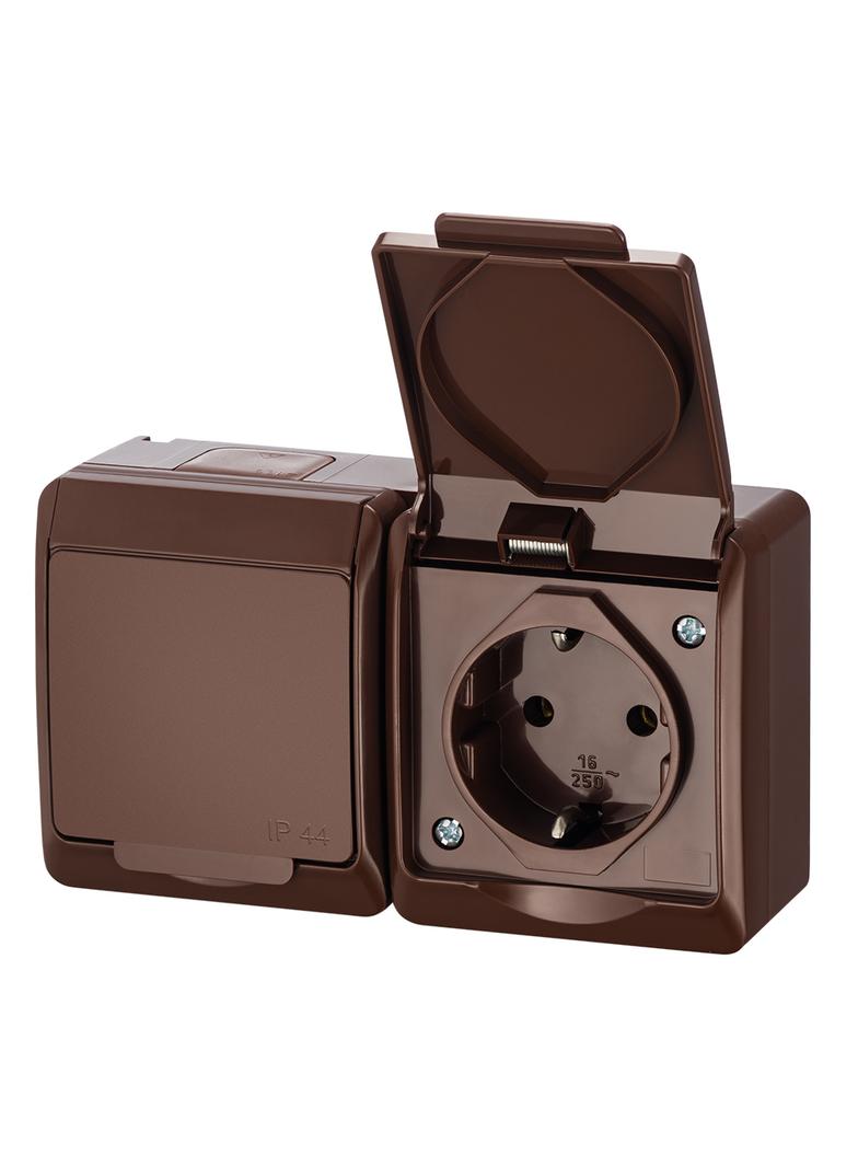 GNT HERMES 2x2P+Z schuko IP44 brąz