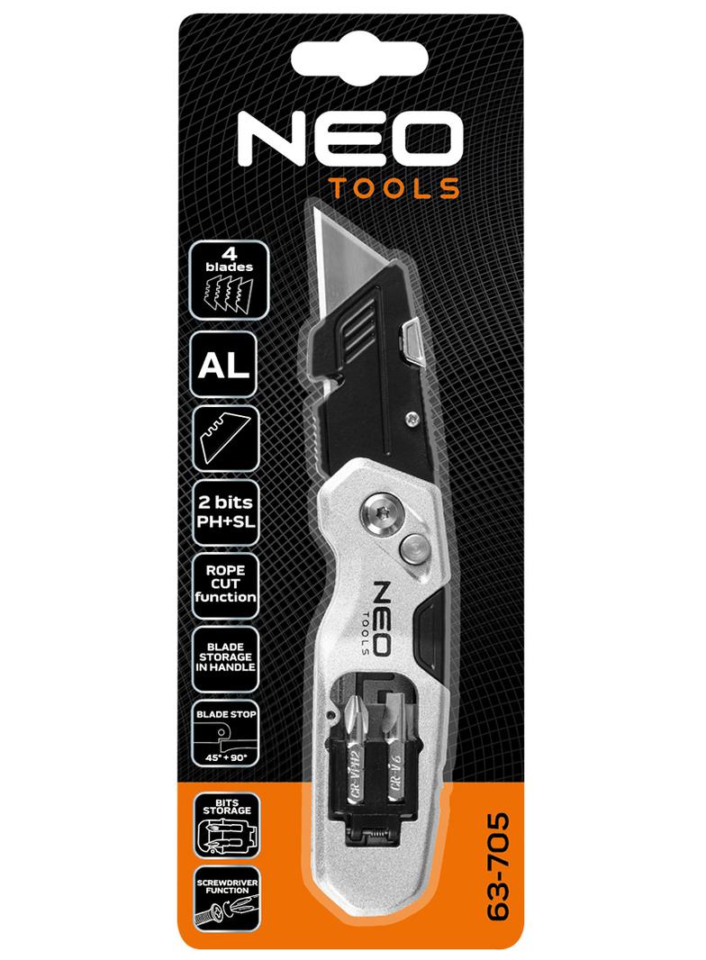 Nóż z ostrzem trapezowym składany 1+3 ostrza, 2 bity