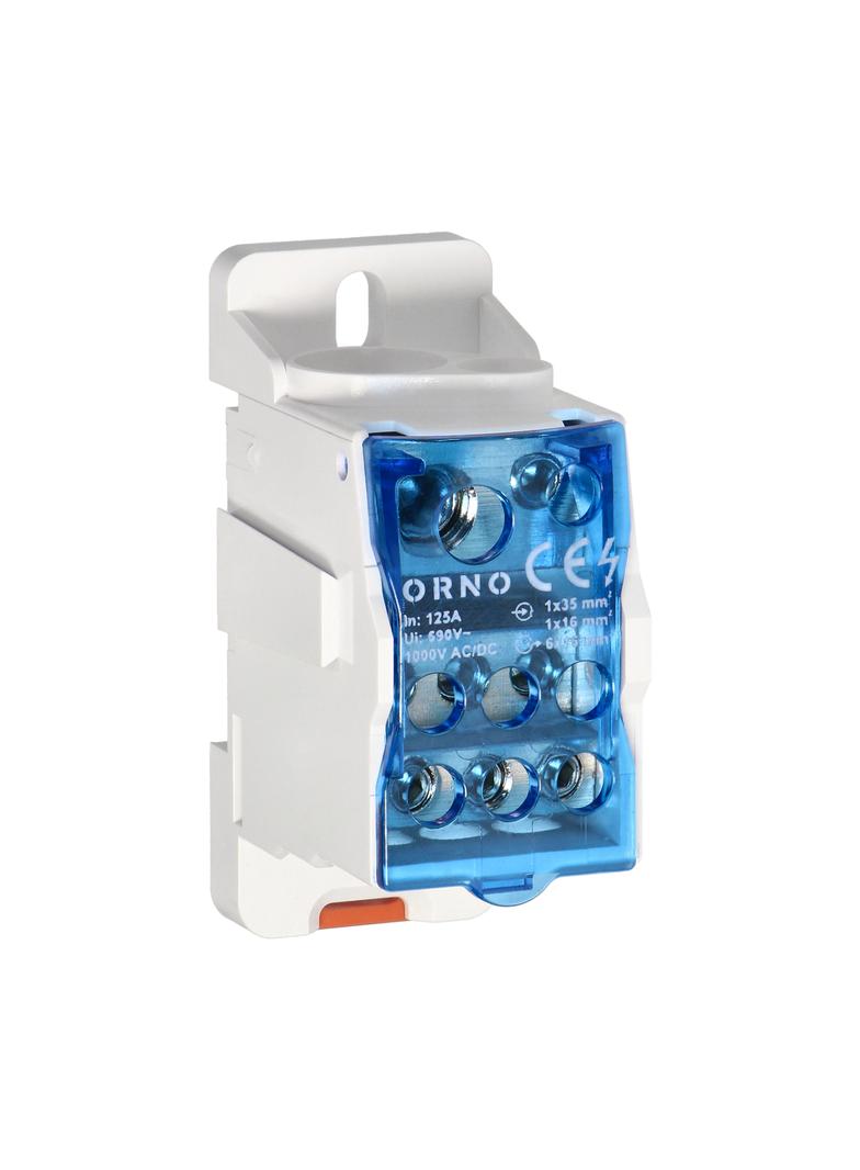 Blok rozdzielczy 125A zaciski wejściowe 1x16 i 1x35mm2 zaciski wyjściowe 6x16mm2,wygodne mocowanie