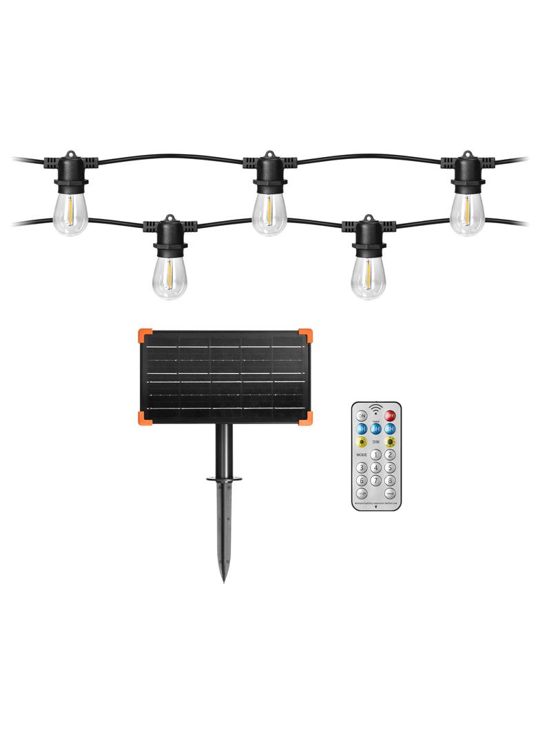 Solarna girlanda oświetleniowa - 1 sznur 10 m (10 opraw) + 10 żarówek LED 0,1W E27, 3000K + 1 żarówk