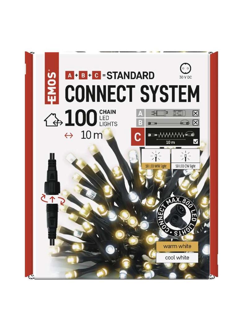 Oświetlenie łączone Standard - łańcuch 100 LED 10m ciepła + zimna biel, IP44, timer D1AN01 EMOS