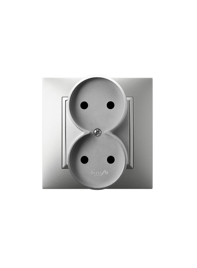 ARIA Gniazdo podwójne kompletne z ramką - kolor srebro