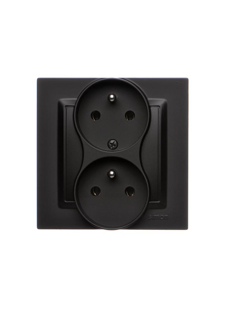 Simon 10 Gniazdo z/u podwójne z f. niezm. faz 16A z. śrub. monoblok czarny
