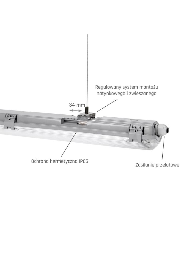 Limea LED TUBE 2x120 IP65, korpus ABS, klosz PC, zasilanie jednostronne