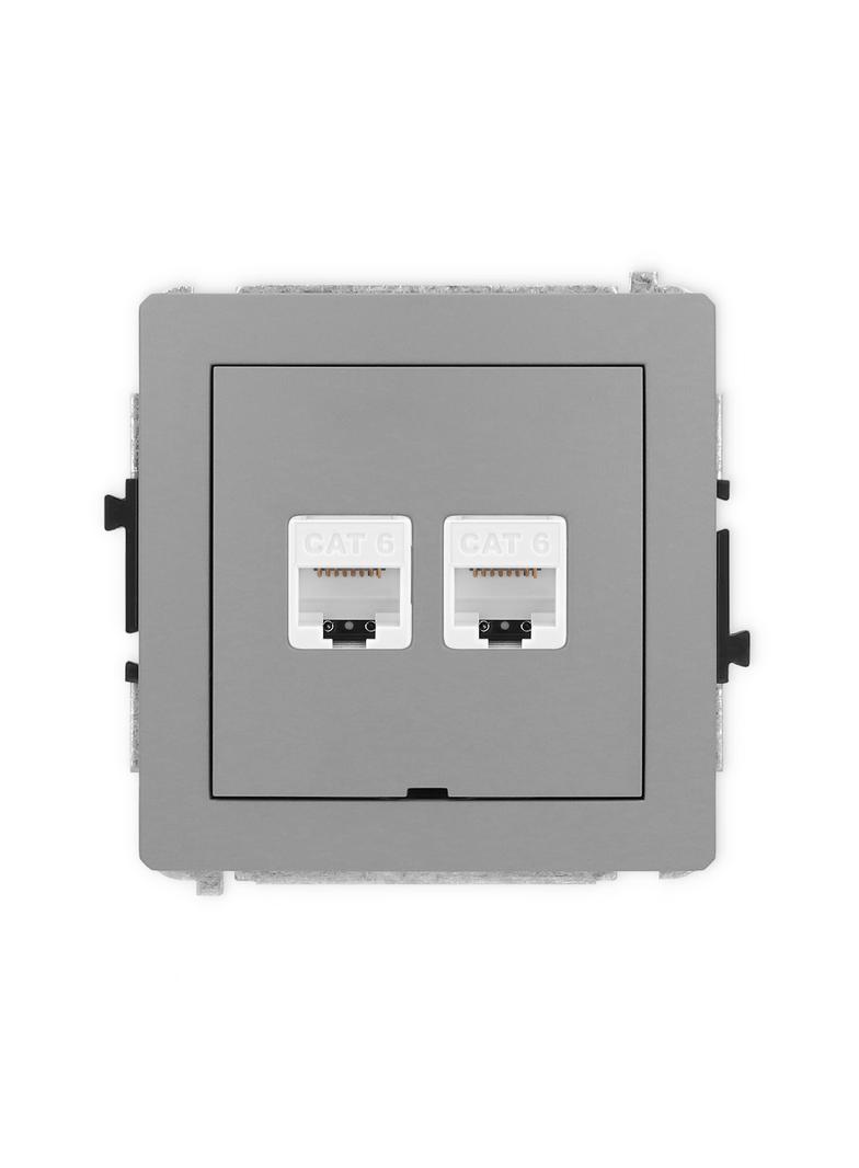 DECO Mechanizm gniazda komputerowego podwójnego 2xRJ45, kat. 6, 8-stykowy, bez pola opisowego szary