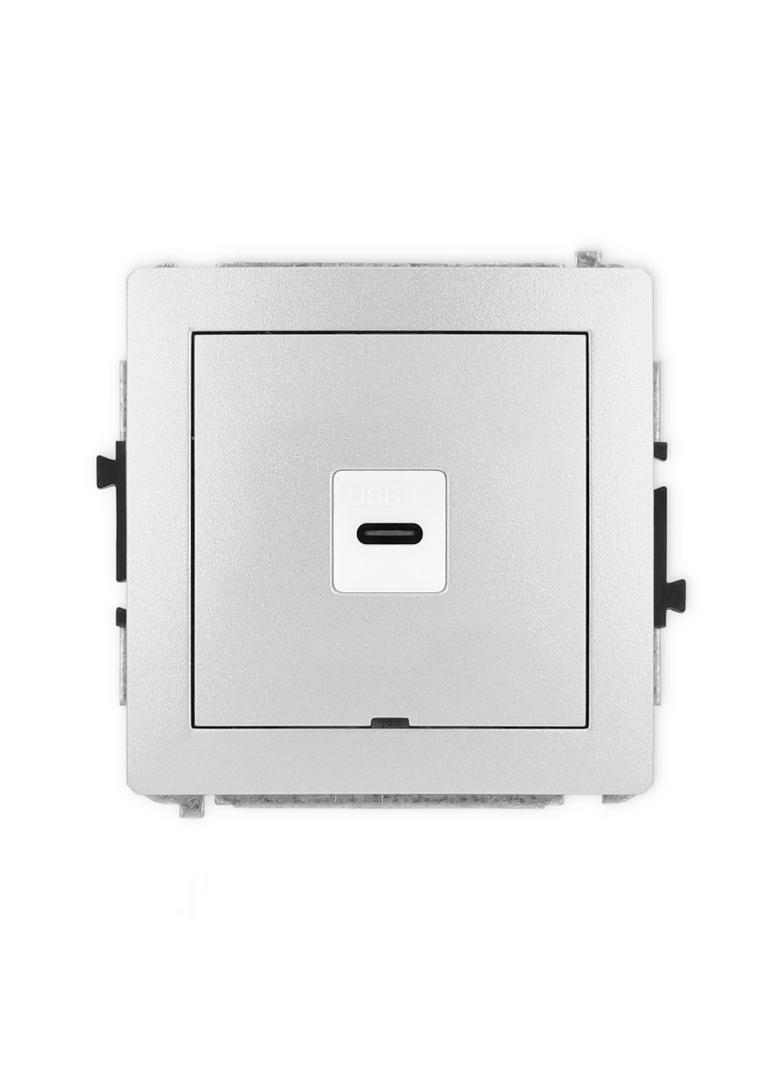 DECO Mechanizm gniazda pojedynczego 1xUSB C-C, bez pola opisowego srebrny metalik