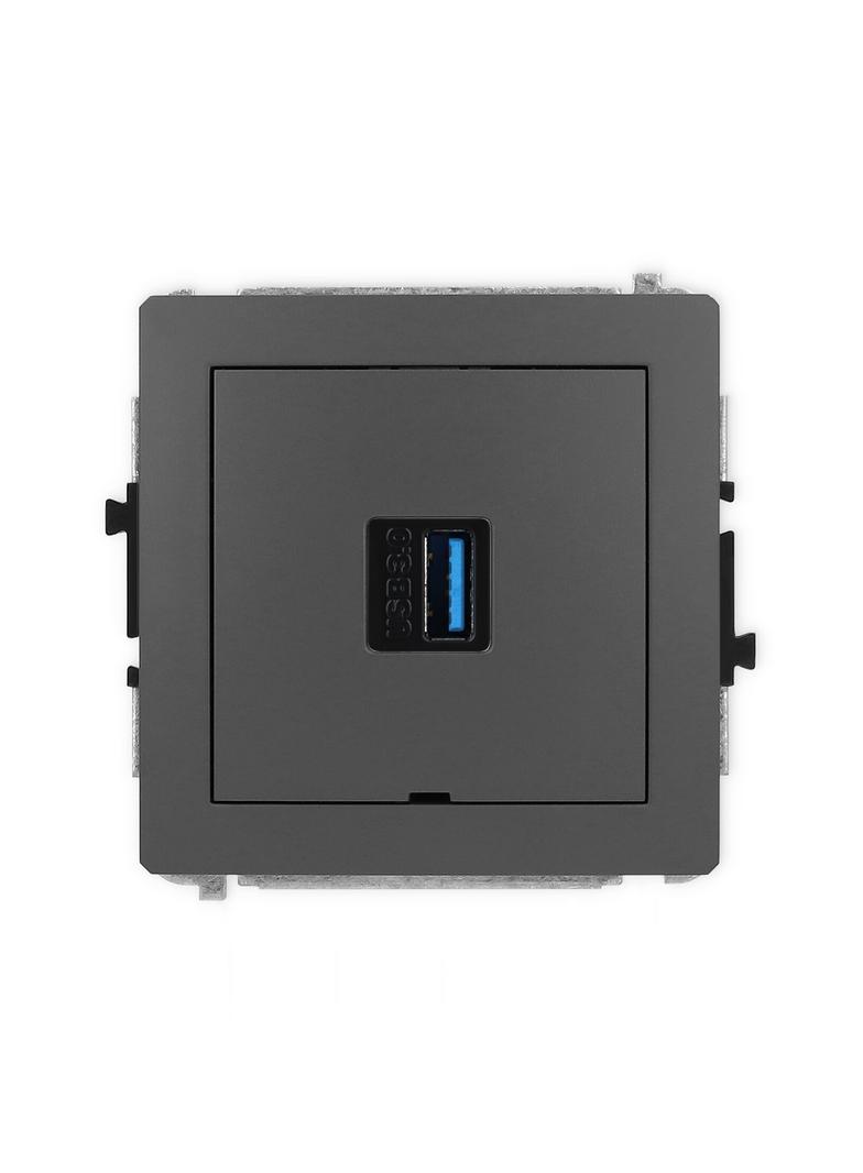 DECO Mechanizm gniazda pojedynczego USB A-A 3.0, bez pola opisowego grafitowy mat