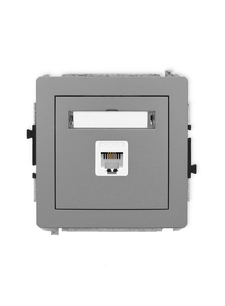 DECO Mechanizm gniazda telefonicznego pojedynczego 1xRJ11, 4-stykowy, beznarzędziowe szary mat
