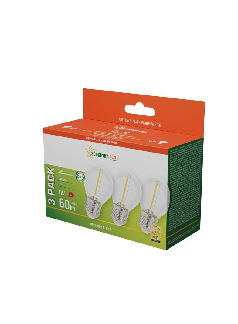 LED KULKA E-27 230V 1W COG WW CLEAR SPECTRUM 3-PACK