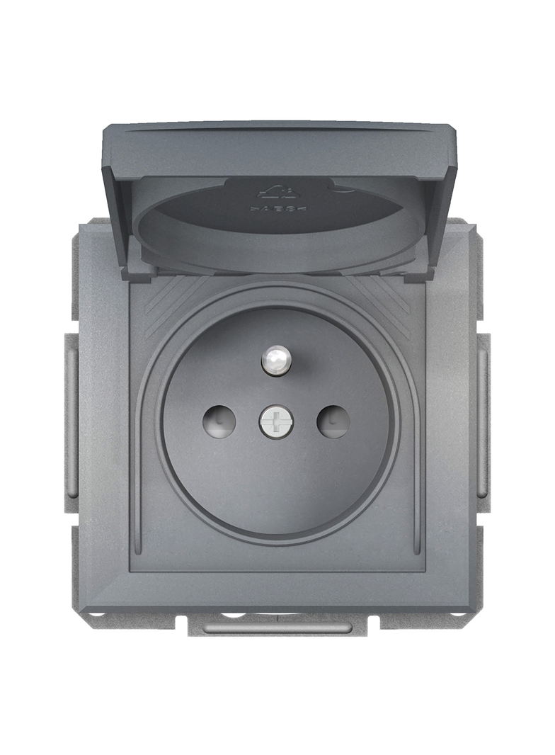 Asfora, gniazdo 2P+PE, IP44, do systemu ramkowego, stal