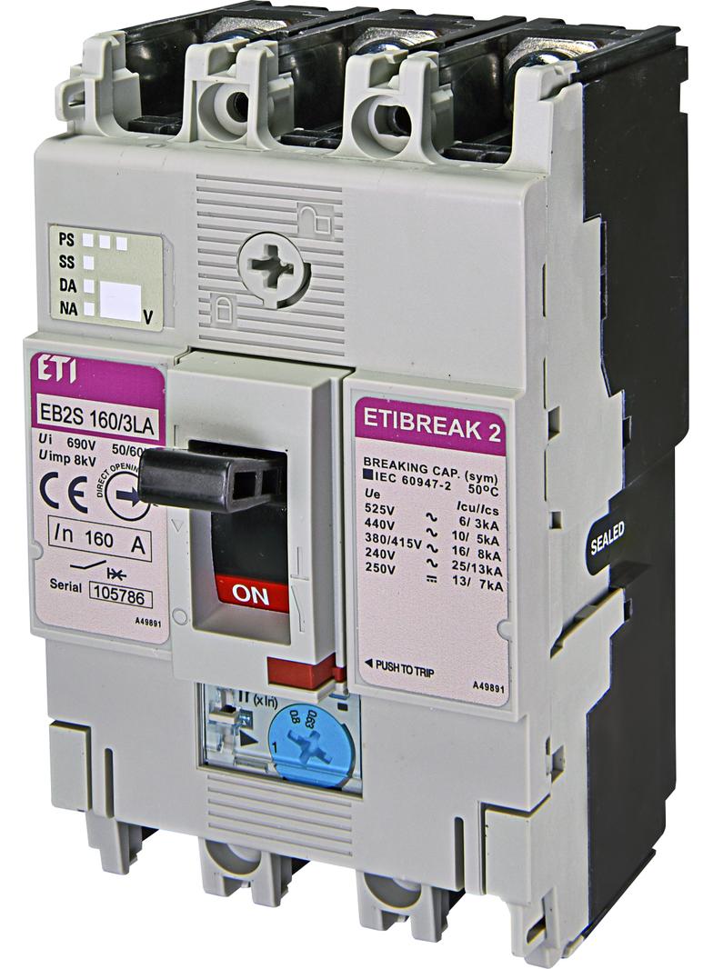Wyłącznik mocy 25kA wyzw. TM (regulacja termiczna) EB2S 160/3SA 100A 3P 004671903 ETI