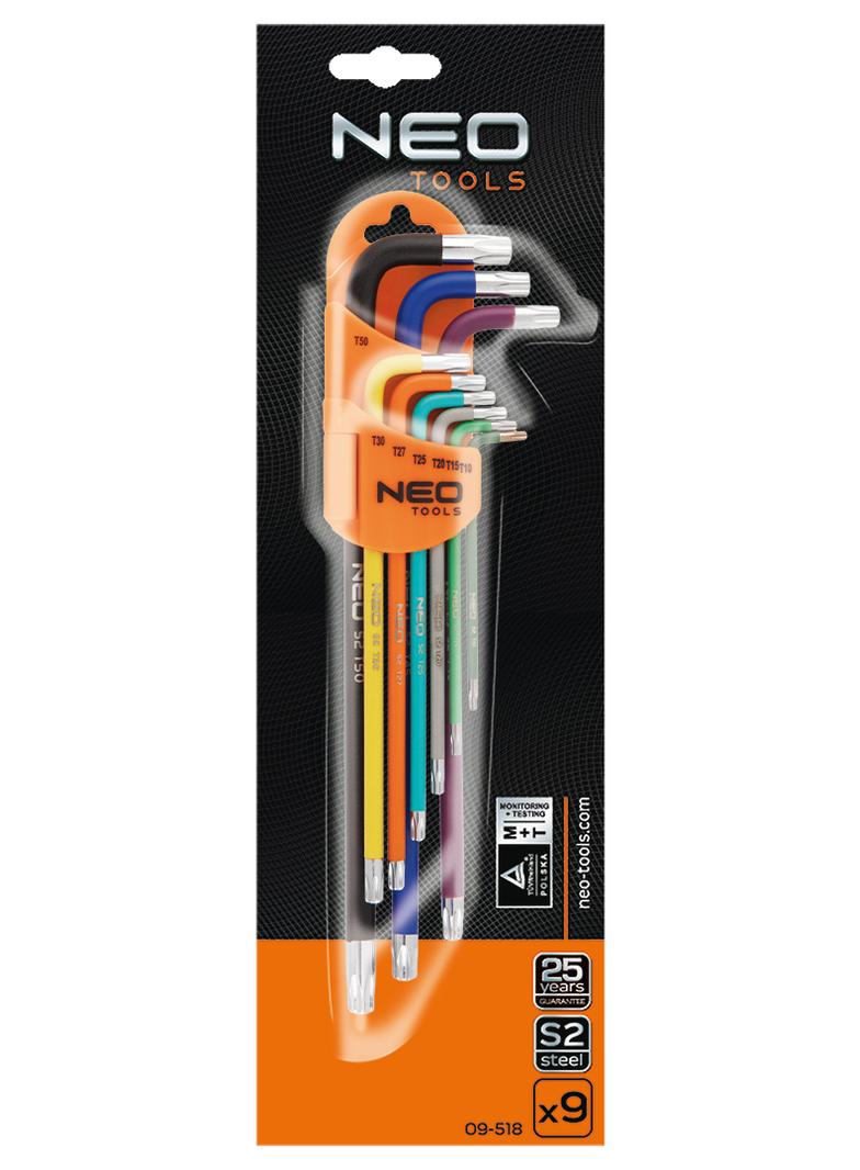 Klucze Torx T10-50, zestaw 9 szt., kolorowe