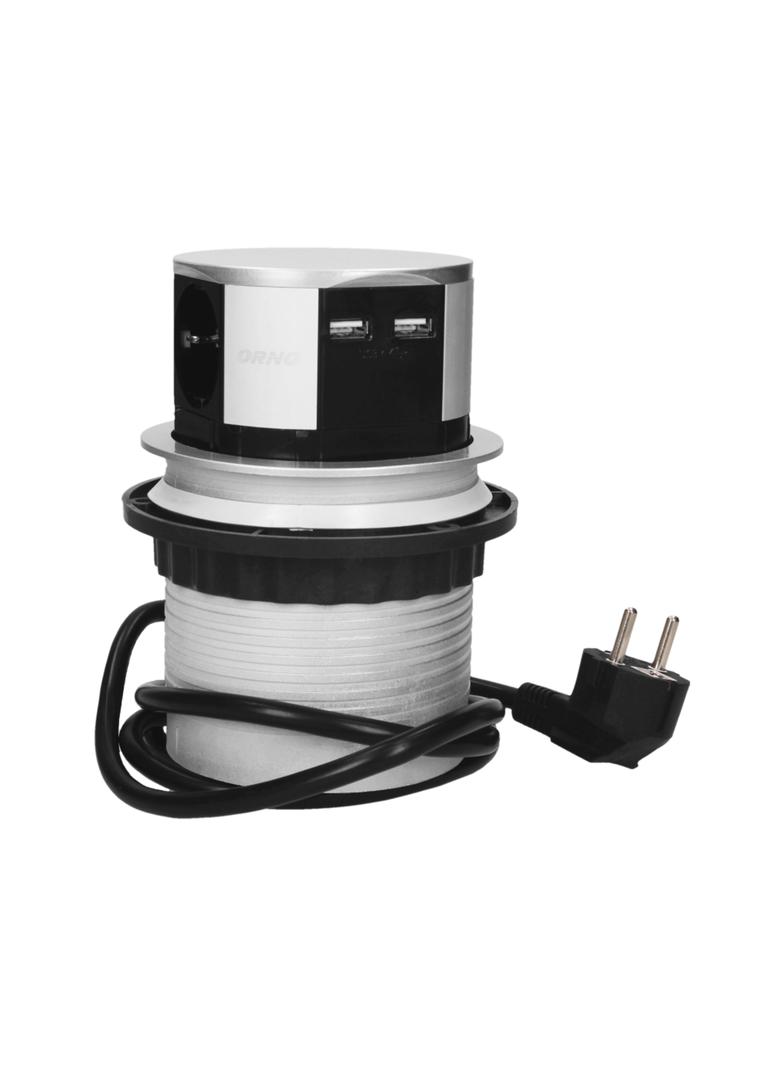Gniazdo meblowe O10cm wysuwane z blatu z ładowarką USB i przewodem 1,5m 3x2P+Z 2xUSB wersja schuk OR