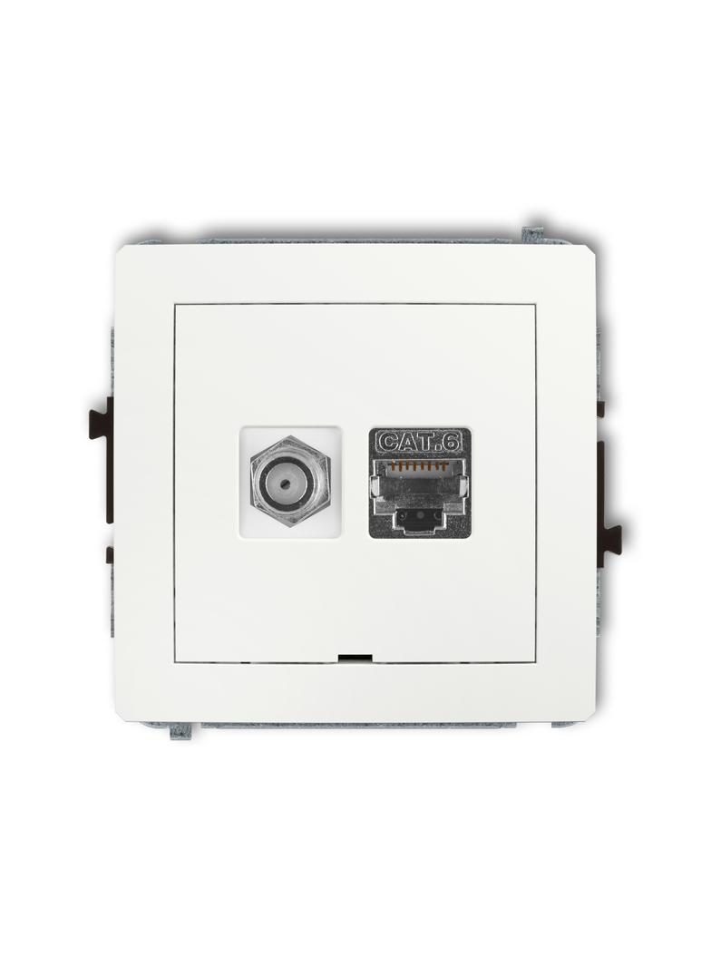 DECO Mechanizm gniazda antenowego poj. typu F (SAT) + gniazda komp. poj. 1xRJ45, kat. 6 ekranowany,