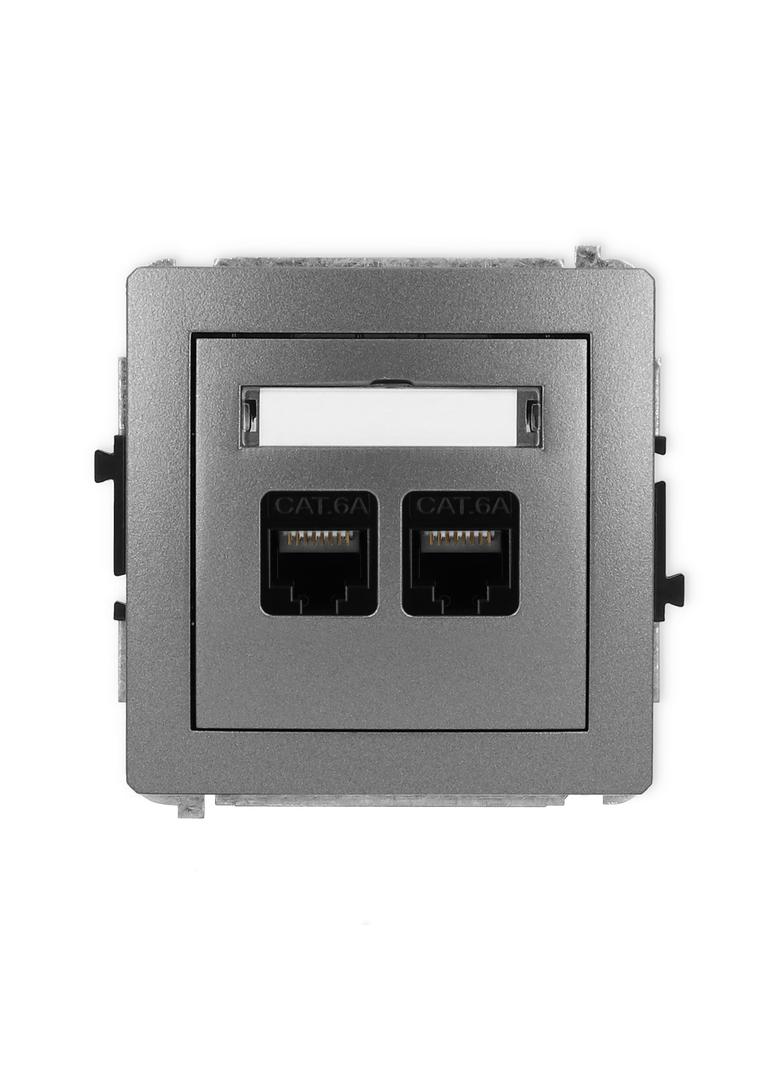 DECO Mechanizm gniazda komputerowego podwójnego 2xRJ45, kat. 6A, 8-stykowy grafitowy