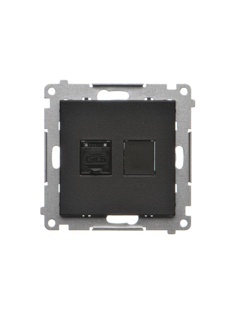 Simon 55 Gniazdo komputerowe pojedyncze RJ45 kategoria 6 z przesłoną przeciwkurzową Czarny mat
